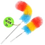 com-four® 2X Staubwedel mit Teleskopstiel - Staubwischer extra lang und ausziehbar - Spinnweben-Besen in bunten Farben - Teleskopstaubwedel (02 Stück - Regenbogen - lang)