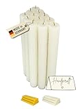 12 Stabkerzen 100% Bienenwachs aus Deutschland – Bienenwachskerzen handgerollte, 20 cm hoch, ca. Ø 2,2 cm, weiß, Premium Kerzenset mit Hanfdochten für Tischdekoration, Fest & Rituale