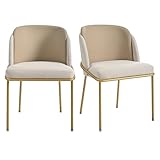 SEEDWAVE Esszimmerstühle 2er Set, Moderner Polsterstuhl als Küchenstuhl mit Leinenstoff Sitzfläche, Kunstleder Rückenlehne und verstellbaren Metallbeinen, Belastbarkeit bis 150 kg (Khaki)
