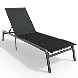 BSTOKCAM Outdoor-Lounge-Sessel, zusammenklappbar und montierbar, Sonnenliege mit 0–60° verstellbarer Rückenlehne, Edelstahl-Aluminium, Sonnenbadesessel für Terrasse, Pool, Strand, Schwarz