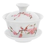 UKCOCO Keramik Teetasse mit Deckel 3,2 Zoll Kleine Chinesische Kung Fu Teeschale Staubgeschützt Tragbar für Jasmin und Grüntee Zuhause Büro