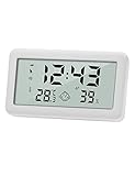 Digitales Thermo-Hygrometer Innen Thermometer Hygrometer Temperatur- und Luftfeuchtigkeitsmessgerät mit Wecker, Digital Uhr, großem LCD-Bildschirm, Hintergrundbeleuchtung (Weiß)