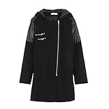 Wintermantel, schmal, dick, Outwear, Ärmel, Übermantel, Damen, mit Kapuze, Reißverschluss, langer Mantel, warmer Damenmantel, Schwarz , 4XL