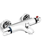 Badewannenarmatur mit Thermostat, Armatur Badewanne Thermostat, Duscharmatur Aufputz Mischbatterie Chrom, Messing Wannenarmatur mit 38°C Sicherheitstaste, Wasserhahn Badewanne, Mischbatterie Badewanne