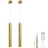 Lightsjoy 2er Hängelampe mit Batterie 5000 mAh Akku Pendelleuchte mit Fernbedienung Hängeleuchte Ohne Strom Dimmbar Golden Lampen Hängend mit Bewegungsmelder für Küchenlampe Schlafzimmer Wohnzimmer