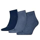 Puma Sport-Knöchelsocken, Unisex, Quarters (3 Paar), für den täglichen Komfort, denim-blau, 2.5-5