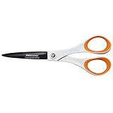 Fiskars Antihaft-Universalschere, Länge: 18 cm, Für Rechts- und Linkshänder, Titan-Beschichtung/Rostfreie Stahl-Klinge/Kunststoff-Griffe, Weiß/Orange, 1004720