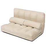 COSTWAY 3 in 1 Bodensofa klappbar, Schlafsofa mit 6 stufig Verstellbarer Rücklehne & 2 Kissen, Sofabett mit Schlaffunktion, Lazy Sofa für Schlafzimmer, Wohnzimmer & Balkon, 150kg Belastbar (Beige)