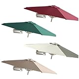 HAOKKV Runder Sonnenschirm Aus Aluminium Für Den Außenbereich Mit Neigungsfunktion, An Der Wand Zusammenklappbarer Teleskop-Terrassenschirm, Für Villa, Innenhof(Wine red,220cm/7.2ft)