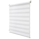 Joydeco Weiß B85 x H120 cm (Stoffbreite 81cm) Doppelrollo ohne Bohren mit Klemmfix & Anti-Verhedderungszubehör – stufenlos lichtdurchlässig bis verdunkelnd