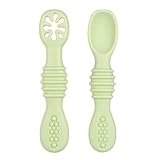 Vicloon Baby Lernlöffel Silikon, 2 Stück Starter Breilöffel Set, BPA Frei,Fütterlöffel und Zahnungshilfe für Baby & Kleinkind Säugling Kinder ab 4 Monate - Hellgrün