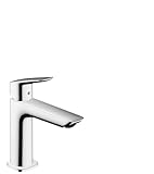 hansgrohe Logis Fine - Waschtischarmatur mit Push-Open Ablauf, Wasserhahn Bad mit Auslauf Höhe 110 mm, Mischbatterie Waschbecken wassersparend (EcoSmart), Chrom