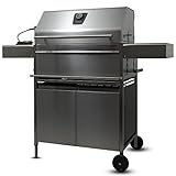 Premio XL III Roaster - großer Grillwagen BBQ Holzkohlegrill aus rostfreiem Edelstahl mit doppelwandigen Deckel - Made in Germany, mit Drehspieß & Backburner, Grillfläche: 71 x 43 cm