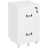 Yaheetech Rollcontainer, Aktenschrank, abschließbare Büroschrank mit Hängeregistratur und 2 Schubladen für Arbeitszimmer/Büro/Wohnzimmer Weiß