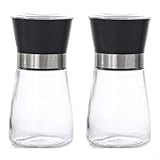 Manuelle Mahlwerk mit Edelstahlgehäuse und transparentem Glasbehälter zum Mahlen von Gewürzen und Kaffeebohnen mit einstellbaren Mahloptionen (roter Kunststoff)