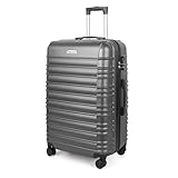MoFut Hartschalen-Handgepäck Koffer Groß aus ABS – Reisekoffer mit 4 Drehbaren Rollen (360°), Trolley mit Aluminium-Teleskopstange und 3 Stelige-Zahlenschloss (XL – 95L, Dunkelgrau)