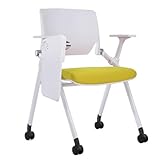 Ergonomischer, faltbarer Bürostuhl mit Rollen, am Schreibtisch befestigt, stapelbar, Netzrücken, Konferenzstuhl für Gästeempfang und Meetings, Gelb