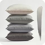 Topfinel Kissenbezug 40x40 cm grau 4er Set Samt Kissenbezüge Kissenhülle sofakissen dekokissen Zierkissen Bezug deko für Sofa Schlafzimmer Wohnzimmer Balkon flauschig Farbverlauf, Einfarbig