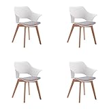 GrandCA HOME 4er-Set Nordischen Küchenstühlen, Esszimmerstuhl mit Massivholzbeinen, Gepolsterte Stühle für Schlafzimmer, Wohnzimmer, Küche, Weiß