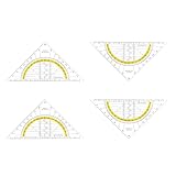 4 Stück Geodreieck aus Kunststoff, 16 cm, bruchsicher und transparent (A)