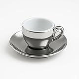 MUVELL 6x Espressotassen | Silber | Italian Style | dickwandig & schwer | Espresso 6er Set mit Untertassen - Geschenkset