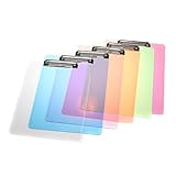 6er Klemmbrett A4 mit gummierter Metalklemme, Schreibbrett DIN A4 mit Aufhängeose, Pad Halter Clipboard - Transparent Kunststoff - Schreibblock Set mit 6 Farben - TKD8000