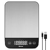 Etekcity Küchenwaage, Küchenwaage Digital 1g genau, 10kg Kitchen Scale mit LED-Display, Tare-Funktion, USB-Aufladung, Präzisionswaage für Küche, Edelstahl