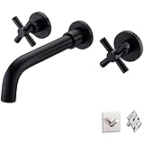 ZQFHSX Schwarze, wandmontierte Waschtischarmatur mit 2-Loch-Einhebelmischer aus Messing und 19,3 cm Auslauf für Unterbauwaschbecken – stilvolles Design für Moderne Badezimmer.