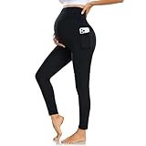 Nlieanuc Damen Umstandsleggings mit Taschen Hohem Bund Umstandsmode Schwangerschaftsleggings Elastisch Schwangerschaftshose Maternity Leggings für Schwangere Umstandskleid Blickdicht