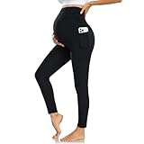 Nlieanuc Damen Umstandsleggings mit Taschen Hohem Bund Schwangerschaftsleggings Blickdicht Elastisch Umstandshose Maternity Leggings für Schwangere