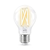 WiZ Tunable White LED Lampe, Standardform 1er-Pack E27, 60W, transparentes Vintage Design, dimmbar, warm- bis kaltweiß, smarte Steuerung per App/Stimme über WLAN