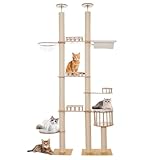 PJDDP Kratzbaum Deckenhoch, Katzenbaum Vom Boden Bis Zur Decke Verstellbar Mit Raumkapsel, Hängematte Für Katzen Zum Klettern, Kratzen