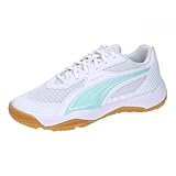 PUMA Solarflash III Jr Indoor Court Shoe, White-Electric Peppermint, 38 EU