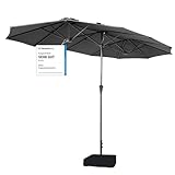 Sekey 220×400 cm Doppelsonnenschirm mit Kurbel & Sonnenschirm-Ständer | XXL Garten-Sonnenschirm für Terrasse, Balkon, Strand – Windfest, UV 50+, inkl. 50kg Sandsack-Basis