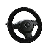 SDLDEER Lammfell Lenkradbezug, ⌀37-39cm Auto Lenkradbezug Winter Lenkradwärmer, Anti Rutsch Universal Auto Lenkradhülle für Herbst und Wintersaison (Schwarz)