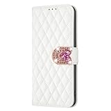 Flip Case für Tecno Spark Go 2025 Hülle Brieftasche Diamond Stitch Ledertasche Schutzhülle PU Leather Case Mit Glänzende 3D Farbig Liebe Schnalle Flip Cover HandyCase,Weiß