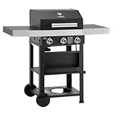 TAINO WABAYA 3+0 Gasgrill Grillwagen 3 Brenner Keramik Sear-Burner Piezo-Zündung Thermometer Warmhalterost Schwarz Matt