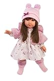 Llorens 1053556 Puppe Sara, mit brünetten Haaren und braunen Augen, Fashion Doll mit weichem Körper, inkl. trendigem Outfit und Kuschel-Poncho, 35cm