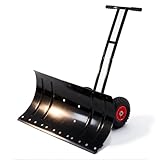 Schneeschieber mit 2 Griffen und Rädern, 74 cm Breite, 5-Fach Höhenverstellbar, Schwere Schaufel für Maximale Schubkraft & Stabilität, Winterdienst, Gardena/Fiskars kompatibel