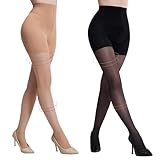 Yilanmy 2 Paar Kompressionsstrumpfhose Damen 10-15mmHg, Shape Stützstrumpfhose Semi Blickdicht Feinstrumpfhose 30 DEN(Schwarz+Hautfarben,L)