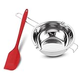 FWEEK Schmelztopf 1000ml, Wasserbad Schmelzschale, 304 Edelstahl Schmelzschale, Schmelztopf mit 2 Ausgüssen und Spatel für Schokolade Zucker Butter Käse Karamell Kerzen