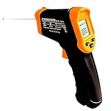 Digital Laser Infrarot Thermometer IR Pyrometer berührungslos Temperaturmessgerät Temperaturmesser, -50 ℃~600 ℃, LCD Beleuchtung, Gelb/Schwarz, Lasergrip (Nicht für Menschen) für Kochen/Pizza Oven/Gef