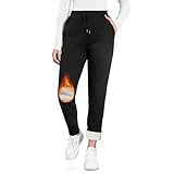 EDOTON Warme Damen Jogginghose Winter Fleece Verdickte Thermo Hosen Gefüttert mit Taschen Kordelzug Trainingshose Outdoor Freizeit Sporthose Sweatpants (B Schwarz,M)