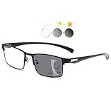 KOOSUFA Selbsttönende Gleitsicht Lesebrille Gleitsichtbrille Progressive Multifokus Anti-Blaulicht Photochrome Herren Damen Metallrahmen mit UV-Schutz Sonnenlesebrille 1x Schwarz, 2.0