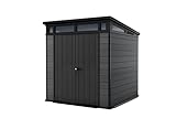 Keter Cortina 7x7 Gartenhaus, modern & wetterfest, EVOTECH™-Material, Doppeltüren, Grau, Maße: 228 x 223 x 252 cm