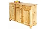 Inter Link – Landhausstil Kommode – Sideboard – Sideboard Buffet – Landhausstil – Beistellschrank - Kiefer massiv – 3 Türen – 3 Schubladen – Natur lackiert - Abaco