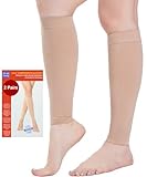 2 Paar Waden Medizinische Kompressionsstrümpfe Damen & Herren 20-30 mmHg, Klasse 2, Wadenstütze Abgestufte Unterstützung Stützstrümpfe für Krampfadern Ödeme Flug Sports (2x Beige, L)