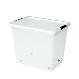 ATHLON TOOLS 4x 80 L Aufbewahrungsboxen mit Deckel, lebensmittelecht - Verschlussclips - 100% Neumaterial Plastik-Box transparent - Kleiderboxen stapelbar…