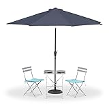 Relaxdays Sonnenschirm, Ø 300 cm, knickbar, mit Kurbel & Schutzhülle, runder Gartenschirm, Balkon, Terrasse, anthrazit
