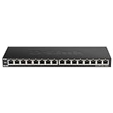 D-Link DGS-1016S 16-Port Unmanaged Gigabit Switch (ohne Lüfter, Low Profile Metallgehäuse, Desktop / Wandmontage, Plug-and-Play, 802.1p QoS, 802.3az EEE), schwarz